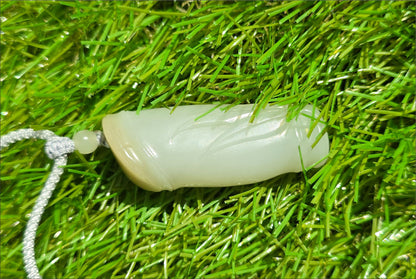 Certified Natural Qiemo Warm White Nephrite Jade Hand-Carved Bamboo Shoot Pendant, 天然且末白和田玉手工雕刻竹节吊坠