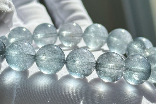 11mm+, Certified Natural High Quality Blue Rutilated Quartz Bracelet, Blue Rabbit Hair Quartz Bracelet, 天然蓝钢丝兔毛/藍鋼絲兔毛水晶手串