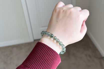 9mm+, Certified High Grade Natural Undyed Green Phantom Quartz Bracelet, High Clarity Green Phantom Bracelet, 鬼佬财神天然绿幽灵手串