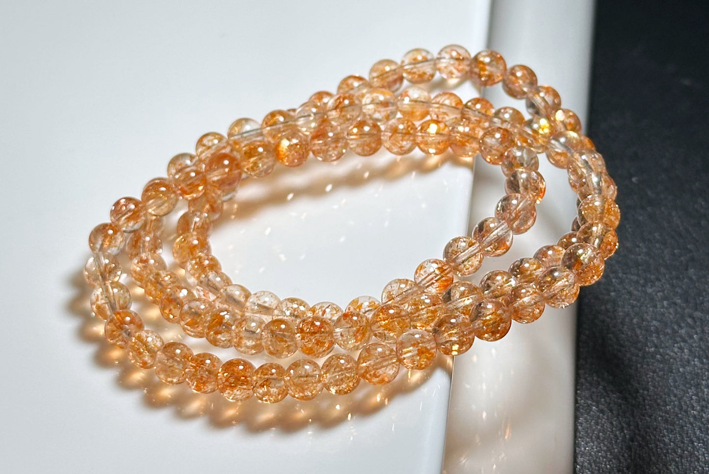 5.5mm+, Certified Collection Grade Natural Orange Golden Sunstone multi Wraps bracelet, Top Grade Sunstone bracelet, 天然收藏级白水体+爆闪大闪片金太阳石多圈
