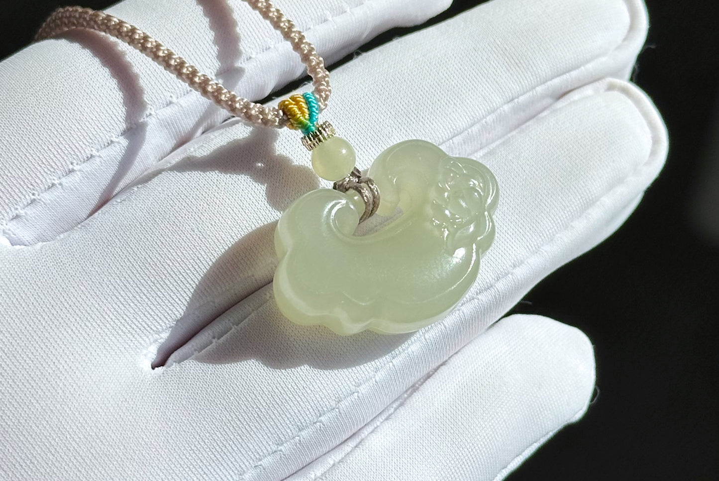Certified Natural Qingshui Nephrite Jade Carved Lotus Peace Lock Pendant, Jade Lock Pendant, 天然和田玉冰晴水平安锁吊坠