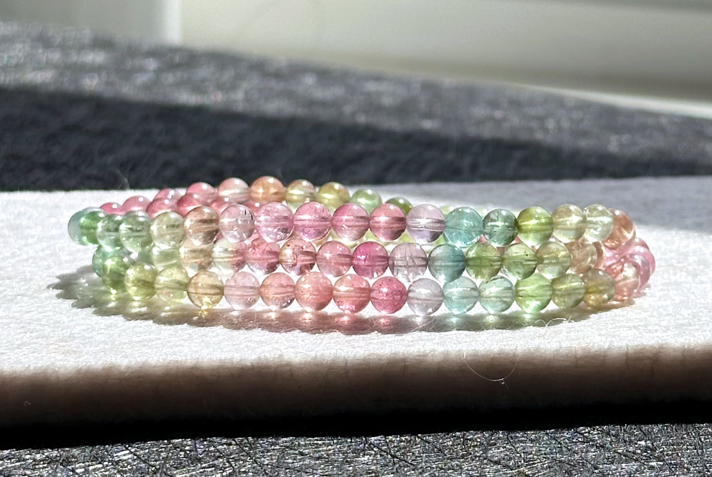 5mm+, Certified Natural Macaron High Clarity Three Wraps Tourmaline Bracelet, High Grade Rainbow Tourmaline Bracelet, 天然仙女马卡龙色玻璃体碧玺手串