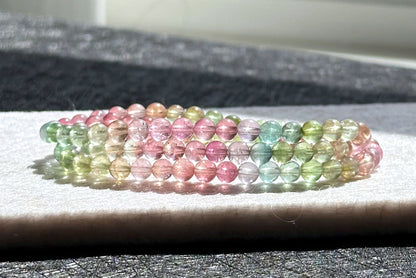 5mm+, Certified Natural Macaron High Clarity Three Wraps Tourmaline Bracelet, High Grade Rainbow Tourmaline Bracelet, 天然仙女马卡龙色玻璃体碧玺手串