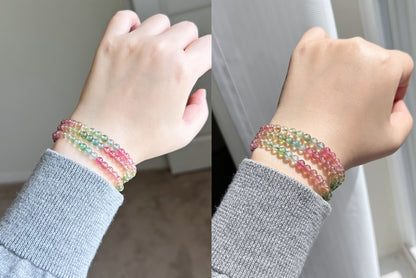 5mm+, Certified Natural Macaron High Clarity Three Wraps Tourmaline Bracelet, High Grade Rainbow Tourmaline Bracelet, 天然仙女马卡龙色玻璃体碧玺手串