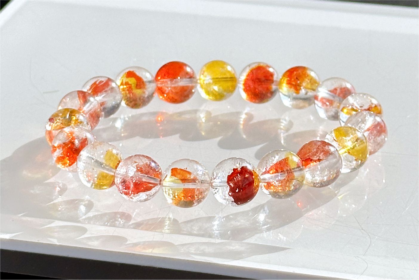 10mm+, Certified Natural Rare High Quality Koi Hematoid Quartz Crystal Beads Bracelet, Natural Hematoid Crystal Bracelet, 天然收藏级锦鲤胶花水晶手串