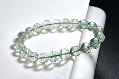 9mm+, Certified High Grade Natural Undyed Green Phantom Quartz Bracelet, High Clarity Green Phantom Bracelet, 鬼佬财神天然绿幽灵手串