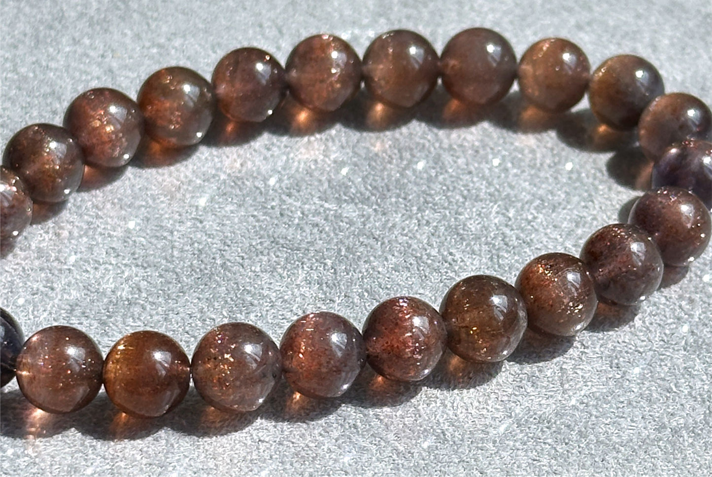 8mm+, Certified Natual Sunstone In Iolite Bracelet, "BLOODSHOT" IOLITE, Natural Cordierite Bracelet,  天然收藏级滴血堇青石金草莓堇青石手串