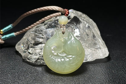 Certified Natural Qingshui Nephrite Jade Carved Koi Fish Pendant, 天然晴水和田玉雕刻锦鲤吊坠