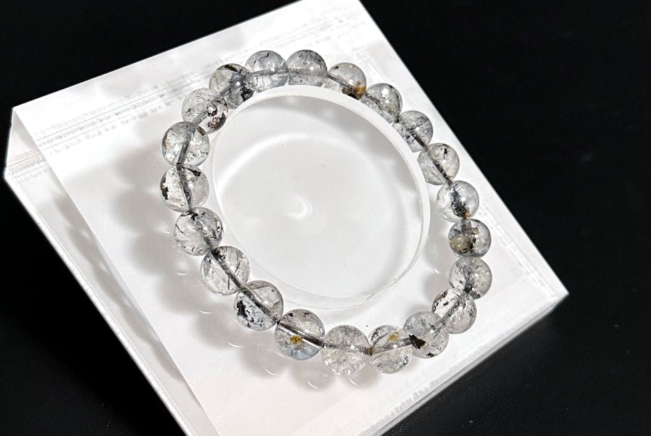9.5mm, Natural Herkimer Diamond Round Beads Bracelet, Herkimer Diamond Bracelet, 天然闪灵钻圆珠手串
