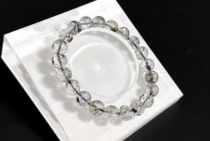 9.5mm, Natural Herkimer Diamond Round Beads Bracelet, Herkimer Diamond Bracelet, 天然闪灵钻圆珠手串