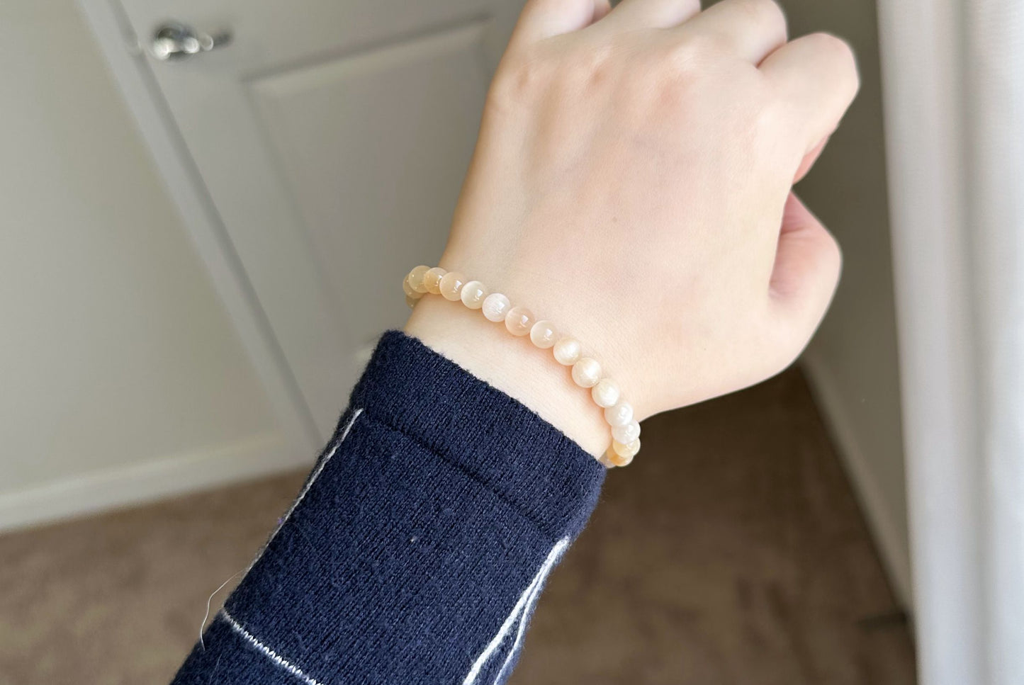6.5mm+, Certified Top Grade Natural Cream White Rabbit Hair Quartz Bracelet, Cat Eye Rabbit Hair Rutile Quartz Bracelet, 天然收藏级猫眼灰白兔毛手串