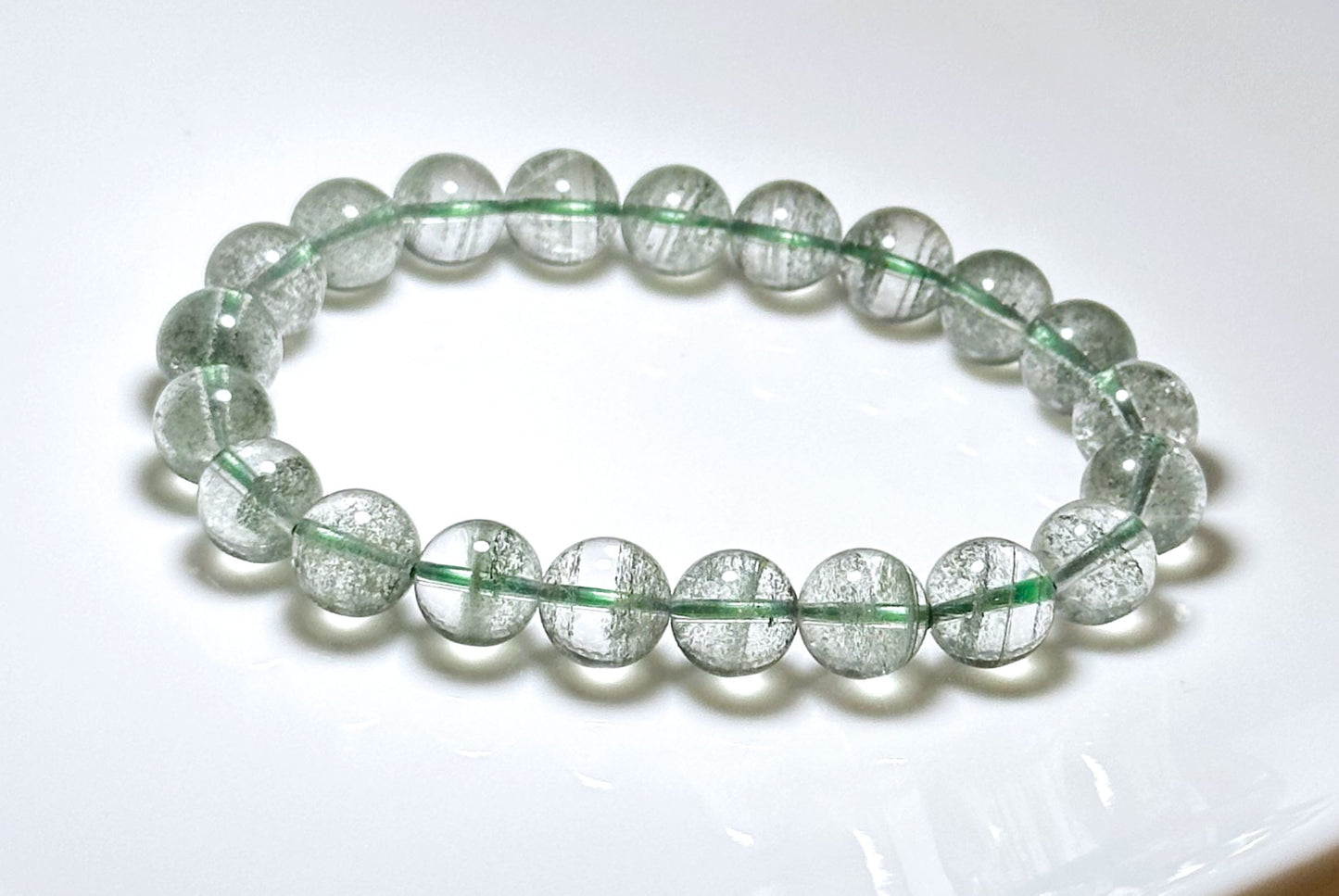 9mm+, Certified High Grade Natural Undyed Green Phantom Quartz Bracelet, High Clarity Green Phantom Bracelet, 鬼佬财神天然绿幽灵手串