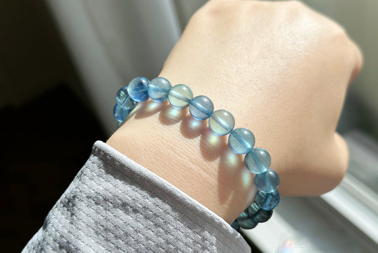 9mm+, Certified Natural Blue Aquamarine Bracelets, High Clarity Deep Blue Aquamarine, 天然高冰透海蓝宝手串
