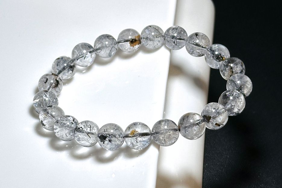 9.5mm, Natural Herkimer Diamond Round Beads Bracelet, Herkimer Diamond Bracelet, 天然闪灵钻圆珠手串