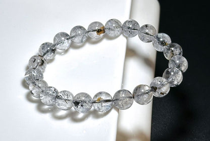 9.5mm, Natural Herkimer Diamond Round Beads Bracelet, Herkimer Diamond Bracelet, 天然闪灵钻圆珠手串