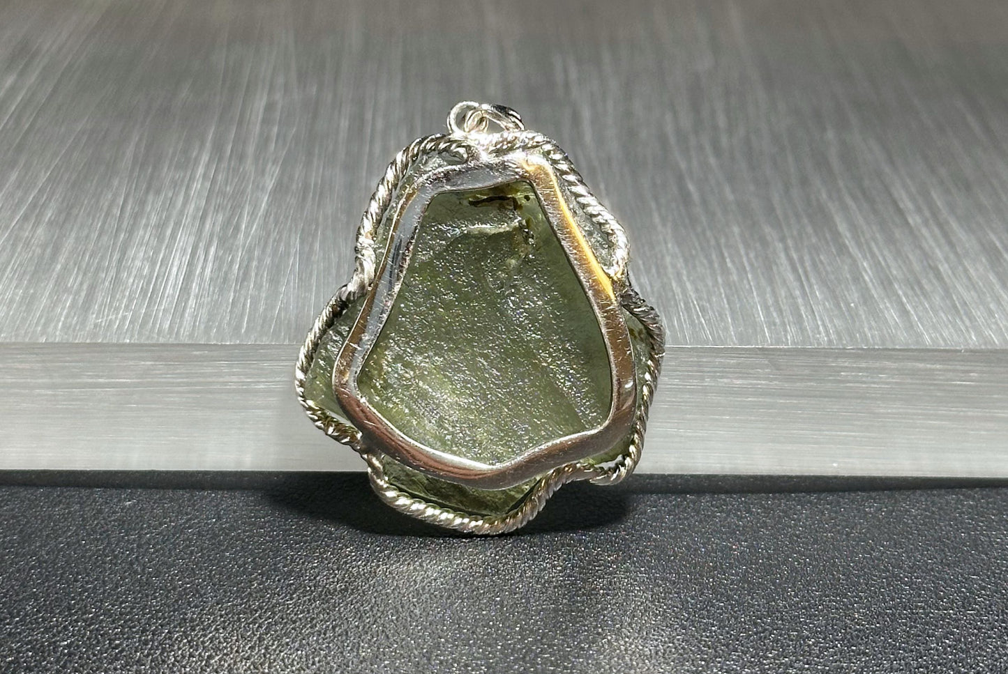 12.27Grams, Authentic Raw Moldavite tektite Silver Warpped Pendant, Real Raw Moldavite Pendant, 天然稀有捷克陨石原石手工包纯银吊坠
