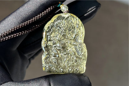 22.946 grams, Natural Top Grade High Clarity Authentic Libyan Desert Glass Tektite Carved Mahakala Pendant, 天然透体利比亚陨石雕刻大黑天吊坠