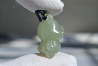 Certified Natural Lake-Green Nephrite Jade Ox Pendant | Small Carved Jade Pendant | 天然湖水绿软玉小牛吊坠