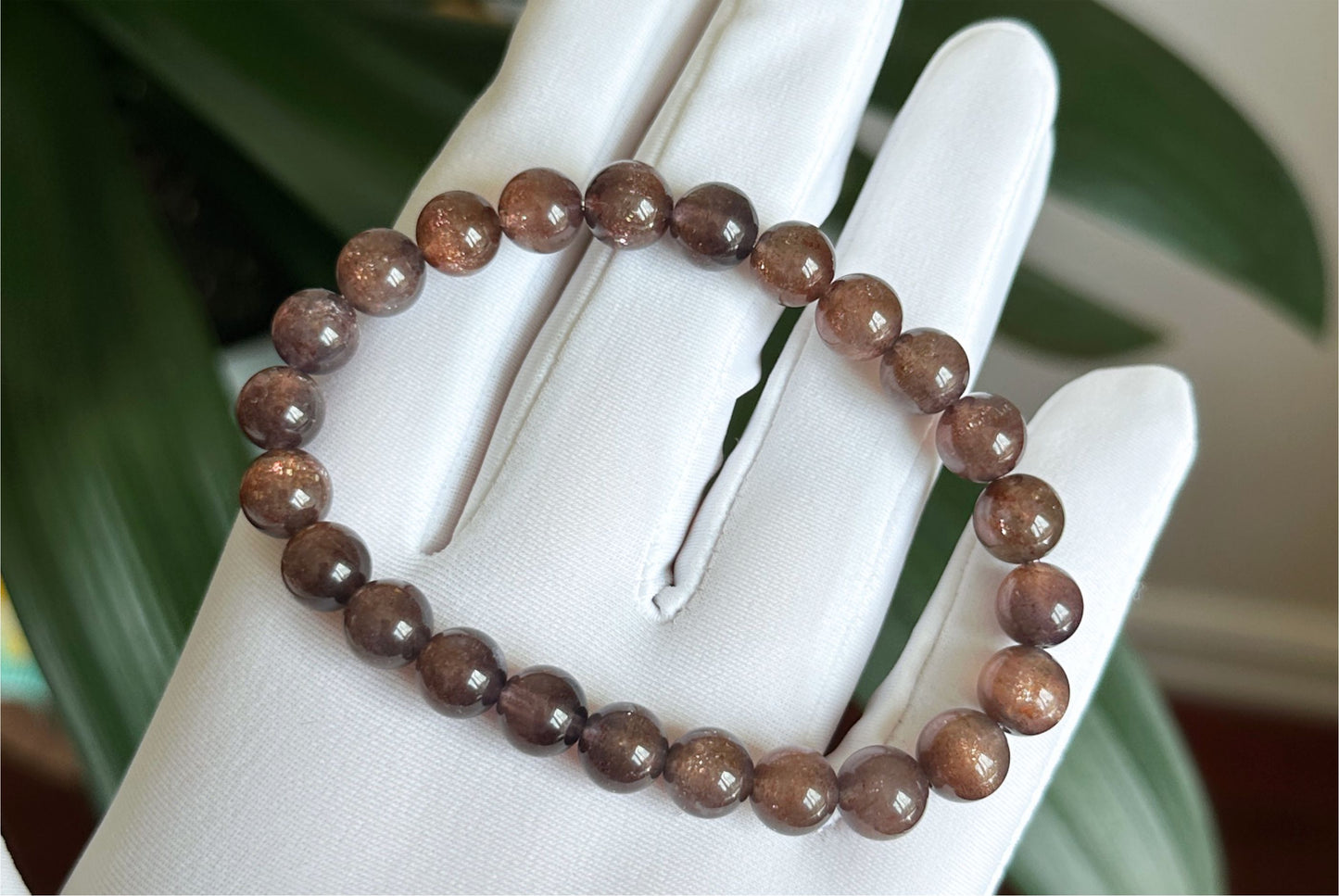 8mm+, Certified Natual Sunstone In Iolite Bracelet, "BLOODSHOT" IOLITE, Natural Cordierite Bracelet,  天然收藏级滴血堇青石金草莓堇青石手串