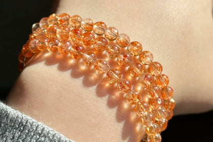 5.5mm+, Certified Collection Grade Natural Orange Golden Sunstone multi Wraps bracelet, Top Grade Sunstone bracelet, 天然收藏级白水体+爆闪大闪片金太阳石多圈