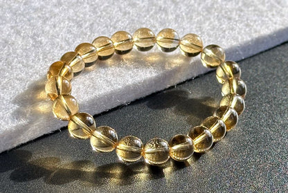 8.7mm+, Certified Natural Collector's Gem Grade Deep Yellow Citrine Beads Bracelet, Untreated High Clarity Natural Citrine, 天然宝石级玻璃体暴力黄黄水晶手串