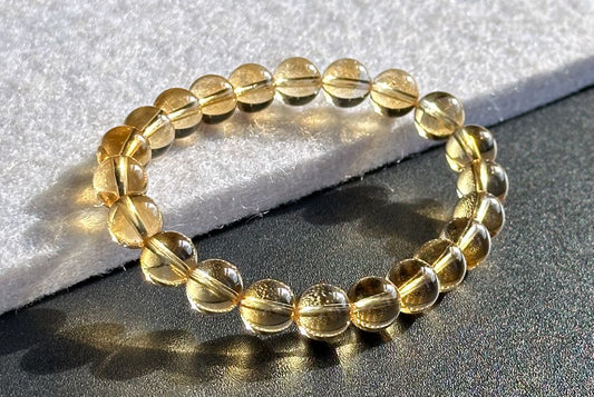 8.7mm+, Certified Natural Collector's Gem Grade Deep Yellow Citrine Beads Bracelet, Untreated High Clarity Natural Citrine, 天然宝石级玻璃体暴力黄黄水晶手串