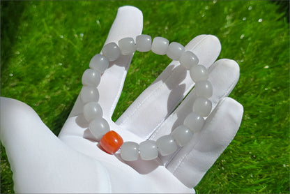 10mm, Certified Natural High Quality Smoky Purple Nephrite Jade and Nanhong Agate Beads Bracelet, 天然烟紫和田玉配南红手串