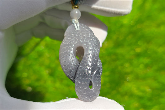 Certified Natural Smoky Purple Nephrite Jade Hand Carved Snake Pendant, Nephrite Jade Snake Pendant, 天然烟紫和田玉手工雕刻蛇吊坠