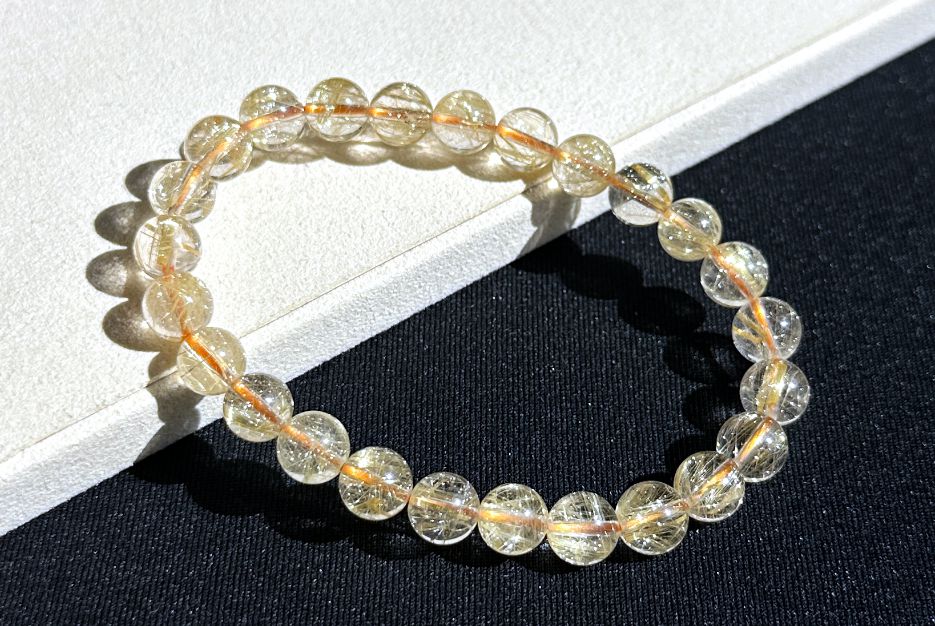 7.6mm+, Certified High Grade Natural gold rutilated quartz bracelet, Genuine Gold Rutilated Quartz, Rutilated Quartz bracelet, 天然白水体金发晶手串