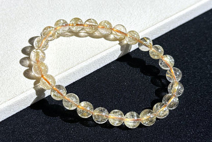 7.6mm+, Certified High Grade Natural gold rutilated quartz bracelet, Genuine Gold Rutilated Quartz, Rutilated Quartz bracelet, 天然白水体金发晶手串