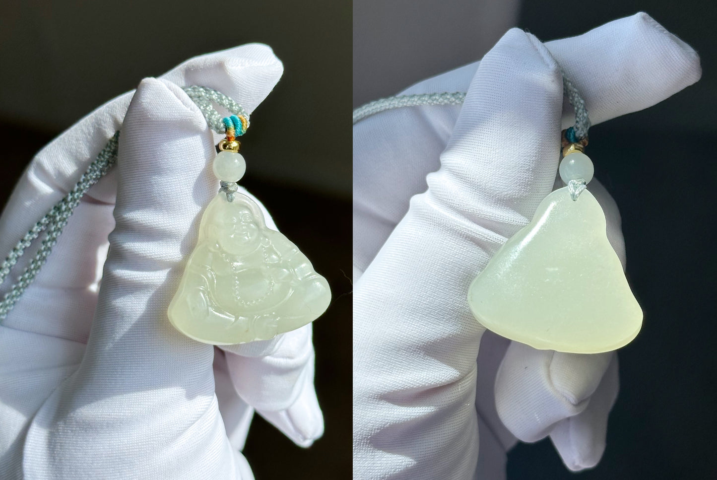 Certified Natural White Nephrite Jade Carved Maitreya Buddha Pendant, 天然青海和田白玉雕刻弥勒佛吊坠