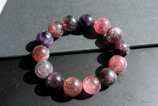 15.5mm+, Certified Natural High Grade Super Seven Bracelet, Super 7 Quartz Beads Bracelet, 天天高等级满矿超七水晶手串