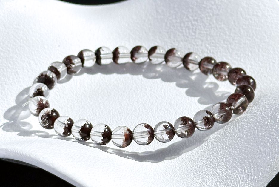 6.5mm,+ Certified High Grade Natural Red Phantom Quartz Bracelet, Treasure Bowl Red Phantom Quartz Bracelet, 天然聚宝盆红幽灵水晶手串