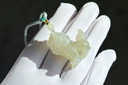 Certified Natural QingShui Nephrite Jade Carved Kirin Pendant, 天然晴水和田玉麒麟吊坠