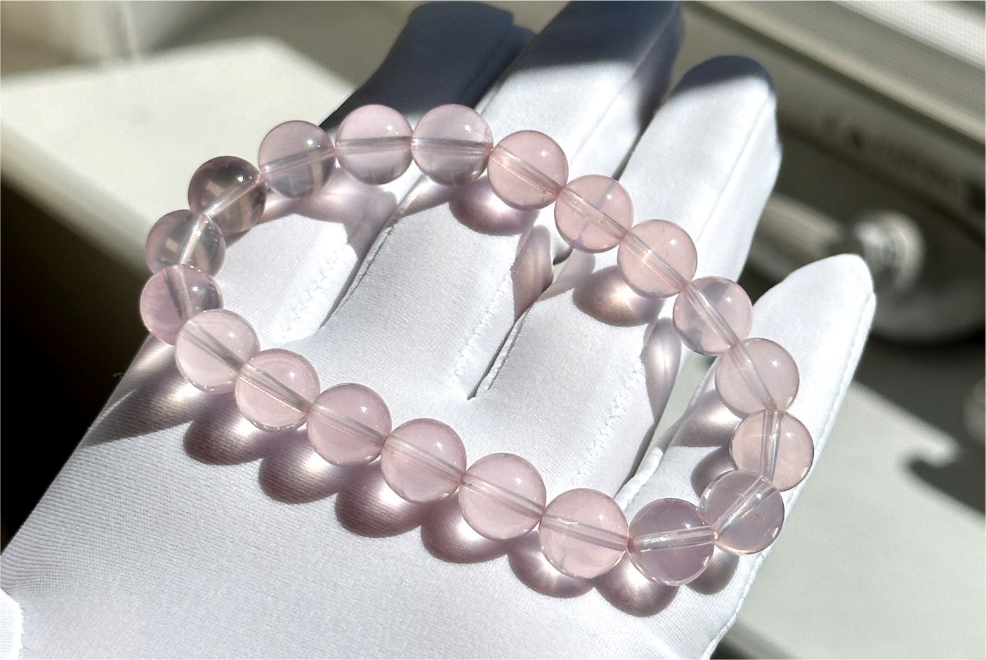 9.5mm+, Certified Natural High Quality Madagascar Jelly Rose Quartz Beads Bracelet, High Clarity Soft Pink Rose Quartz Bracelet, 天然果冻马粉水晶手串