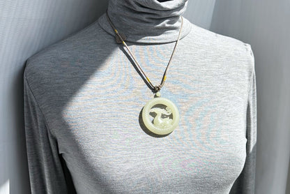 Certified Natural Qingshui Nephrite Jade Carved Deer Pendant, 天然白晴水和田玉雕刻梅花鹿圆牌吊坠
