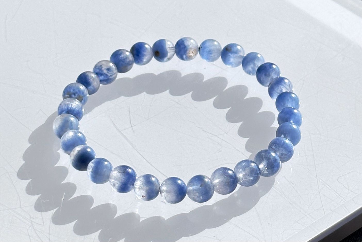 6.5mm+, Certified Rare Find Natural Treasure Bowl inclusion Blue Dumortierite Beads Bracelet, 天然收藏级聚宝盆蓝线石蓝绒晶手串