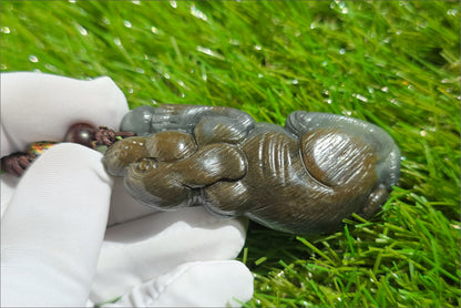 Certified Natural Loulan Nephrite Jade Hand-Carved Dog Handheld, 天然楼兰三色料手工雕刻狗手把件
