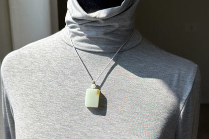 Certified Natural Warm White and sugar Nephrite Jade Wushi pai Peace Amulet Pendant, 天然俄白带一口糖和田玉无事牌吊坠