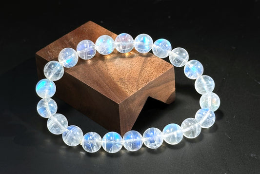 8.6mm, Certified Natural Rainbow Moonstone Bracelet, India Blue Moonstones Bracelet, Rainbow Moonstone Bracelet, 天然正经印度无酸洗蓝月光石手串
