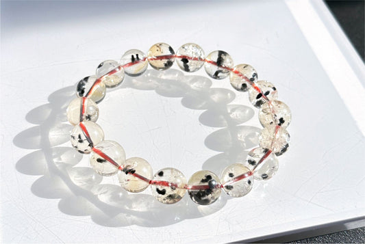 11mm, Certified Rare Find Natural Top Grade Citrine with Hollandite Beads Bracelet, Citrine Hollandite Quartz, 巴西天然黄水晶海胆手串