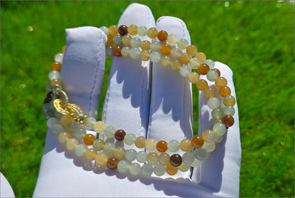 5mm, Certified Top Quality Natural Icy Multi Color Nephrite Jade Beads Necklace, 天然多宝且末和田玉项链