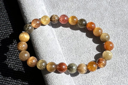 8mm, Certified Natural Collection's Grade Natural Cat Eye Multicolor Rutilated Quartz bracelet, Rutilated Beads bracelet, 收藏级天然满顺猫眼彩发晶手串