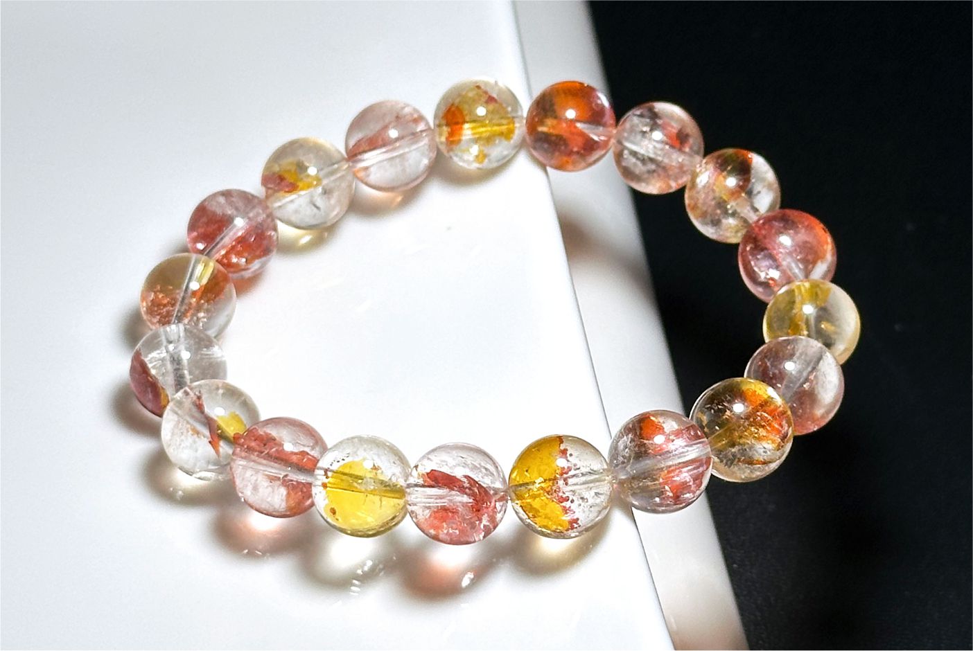 10mm+, Certified Natural Rare High Quality Koi Hematoid Quartz Crystal Beads Bracelet, Natural Hematoid Crystal Bracelet, 天然收藏级锦鲤胶花水晶手串