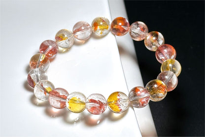 10mm+, Certified Natural Rare High Quality Koi Hematoid Quartz Crystal Beads Bracelet, Natural Hematoid Crystal Bracelet, 天然收藏级锦鲤胶花水晶手串