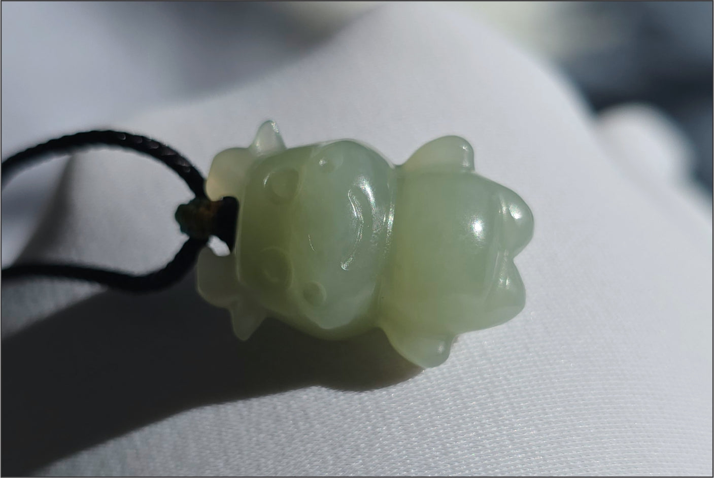 Certified Natural Lake-Green Nephrite Jade Ox Pendant | Small Carved Jade Pendant | 天然湖水绿软玉小牛吊坠
