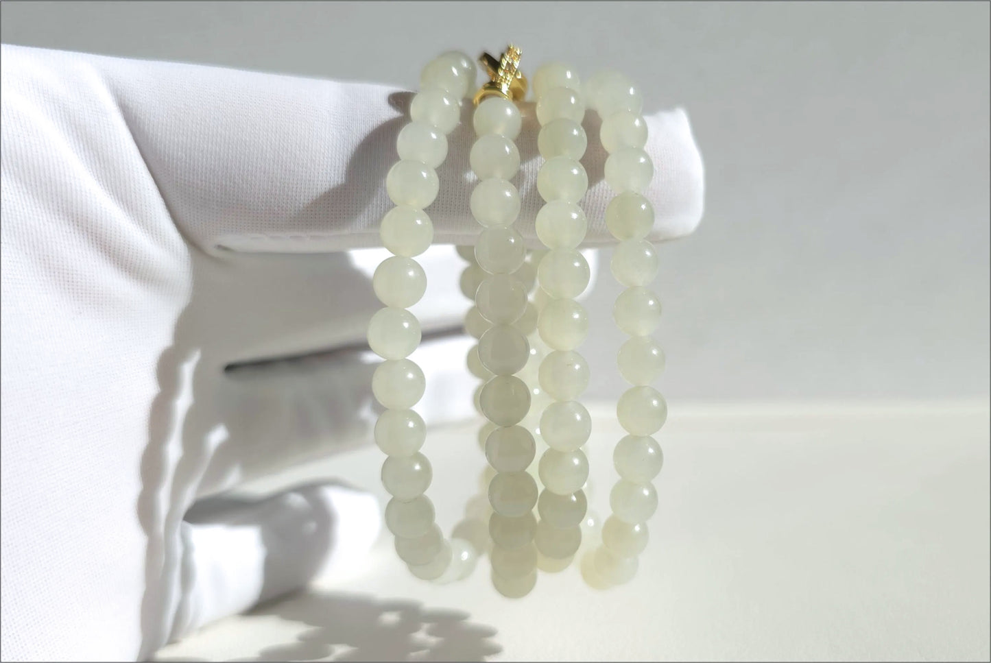6mm, Certified Natural White Nephrite Jade Bead Necklace, 天然和田白玉项链
