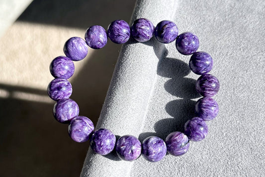 11mm+, Certified Natural Highest Grade Purple Charoite Bracelet, Charoite with Nice swirls patterns, Charoite Bracelet, 天然最高品顶级紫龙晶手串