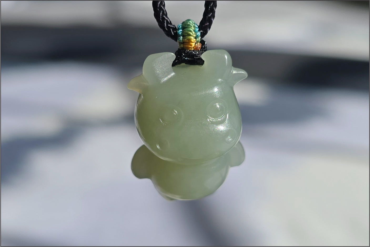 Certified Natural Lake-Green Nephrite Jade Ox Pendant | Small Carved Jade Pendant | 天然湖水绿软玉小牛吊坠