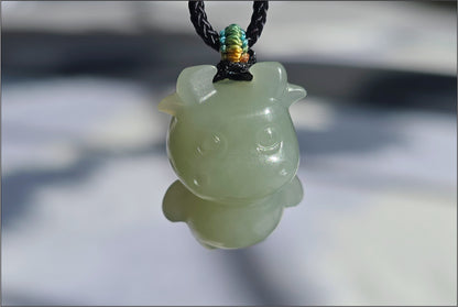 Certified Natural Lake-Green Nephrite Jade Ox Pendant | Small Carved Jade Pendant | 天然湖水绿软玉小牛吊坠